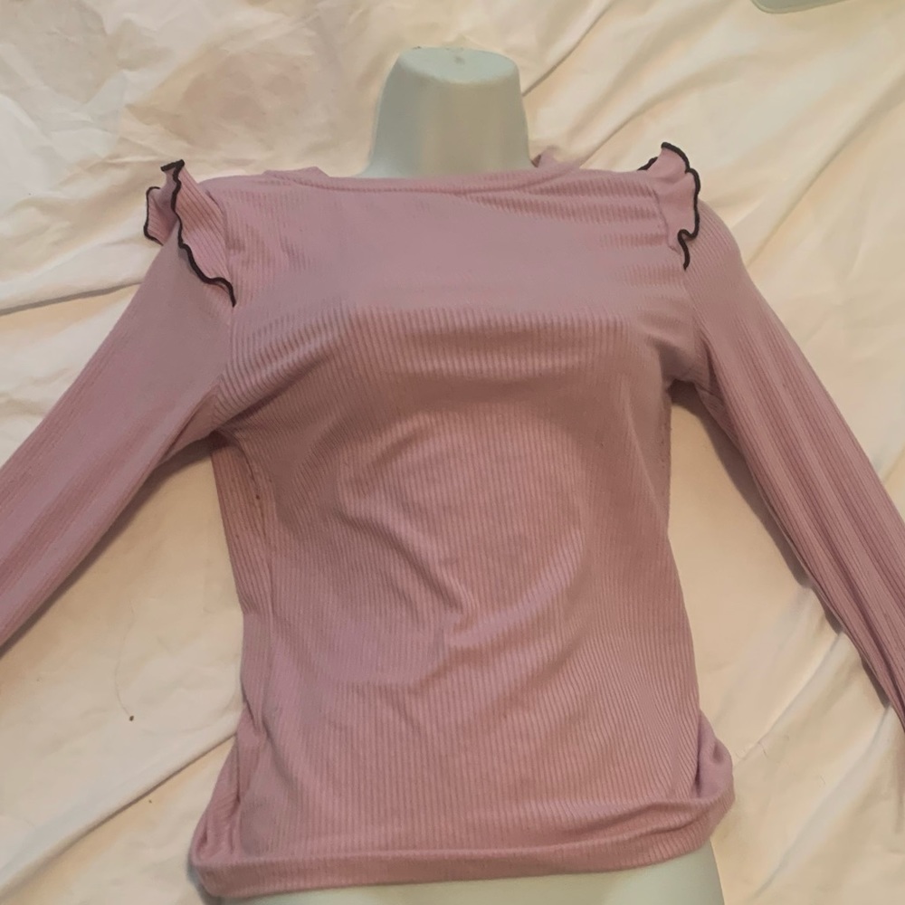 Pink ruffle shirt with ruffle sleeves